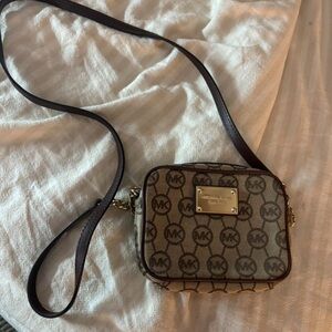 Michael Kors Tan and Brown Logo Crossbody Bag
